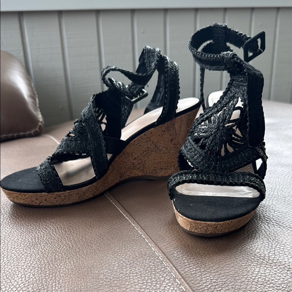 Black Wedge Sandals